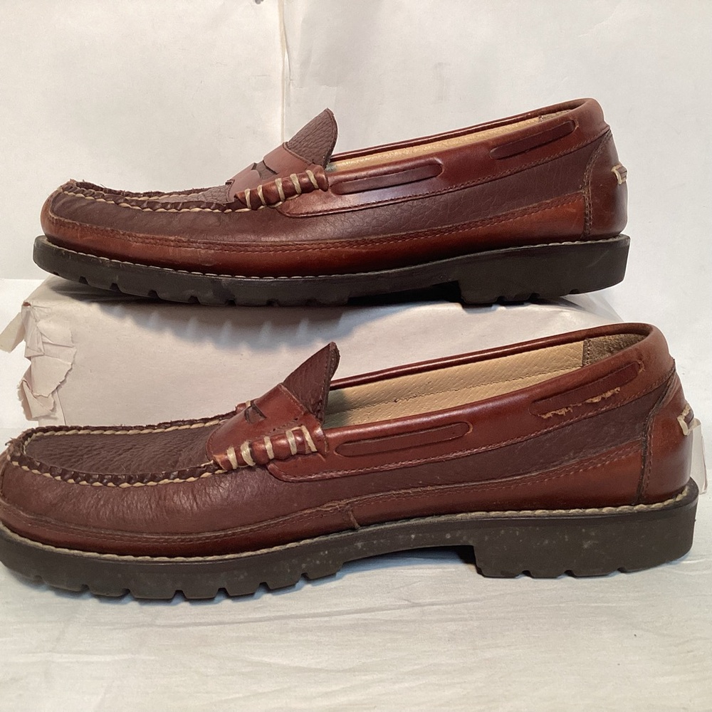 Handsewn L.L. Bean Allagash Bison Brown Leather Penny Loafers Men’s Size 10 1/2 - Picture 4 of 10